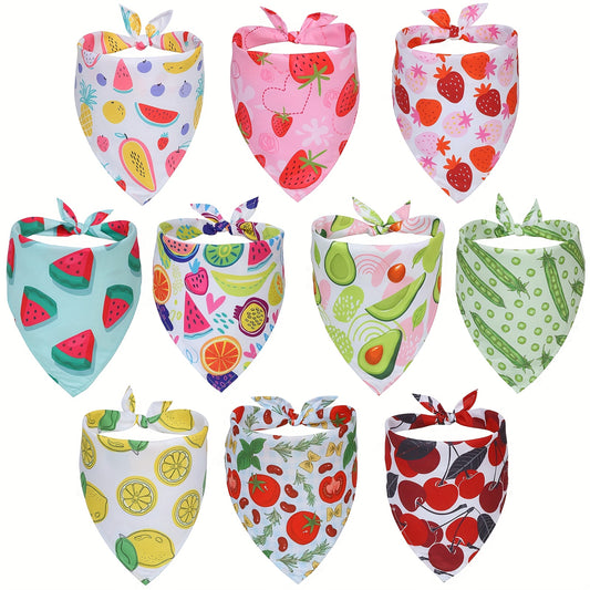 10pcs Dog Bandanas, Spring Summer Fruit/Flower/Dog Claw/Tropical Plants Leaves/Camouflage