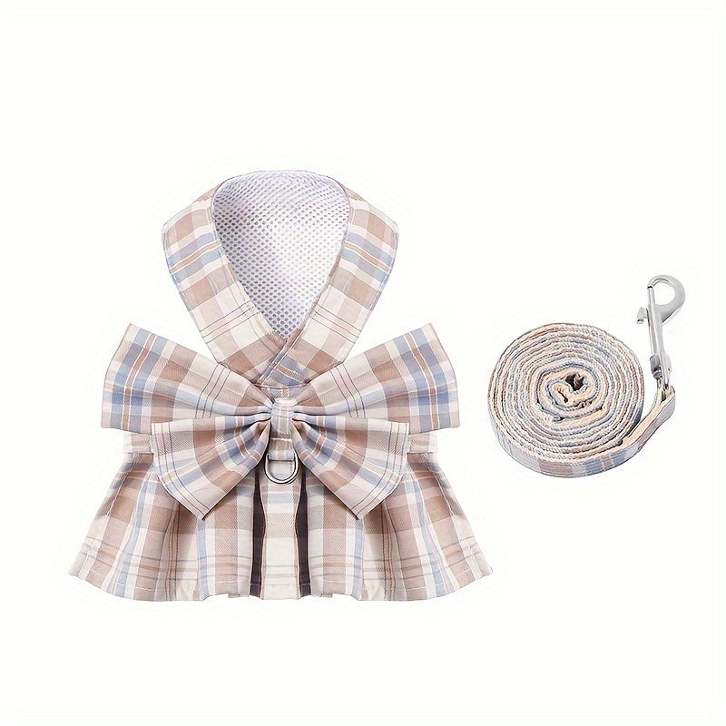 Small Dog Plaid Dress Harness and Leash Set