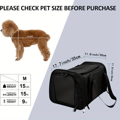 Airline-Approved Portable Pet Carrier Bag with Plush Mat – Spacious, Ventilated Travel Companion for Small to Medium Pets Up to 15 lbs