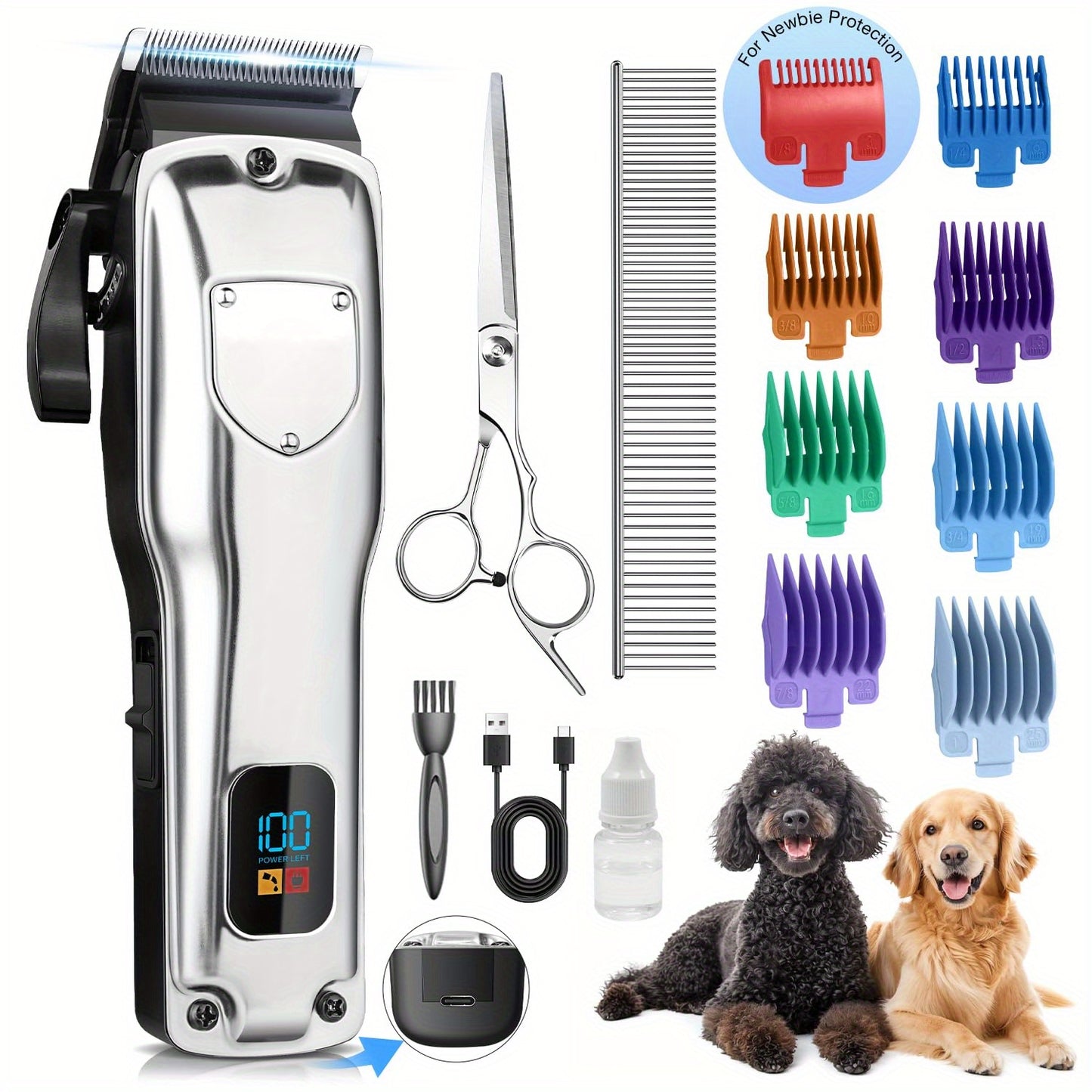 FuzzyFix Dog Grooming Clippers Kit - Low Noise Cordless Trimmer For Thick Coat