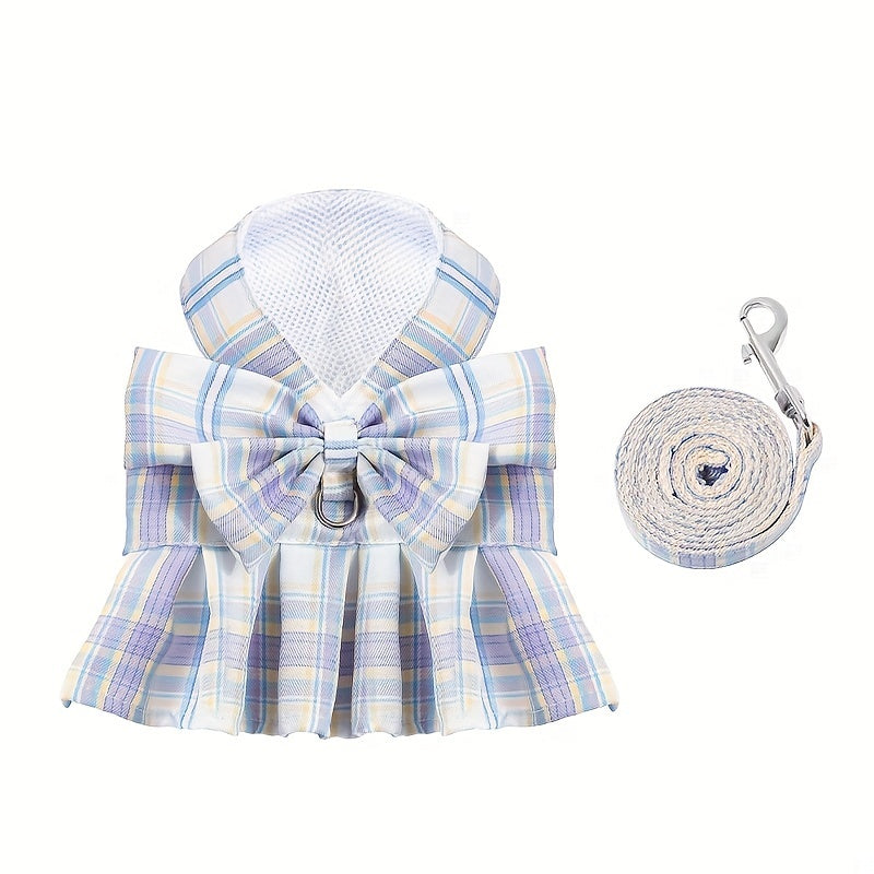 Small Dog Plaid Dress Harness and Leash Set