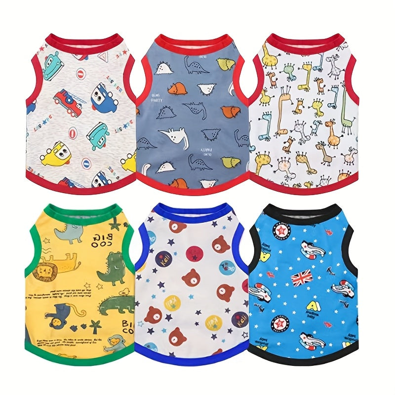 6pcs Cartoon Fashion Pet Vest - Random Non-Repeating Colors - Suitable for Small Dogs -  Easy to Change