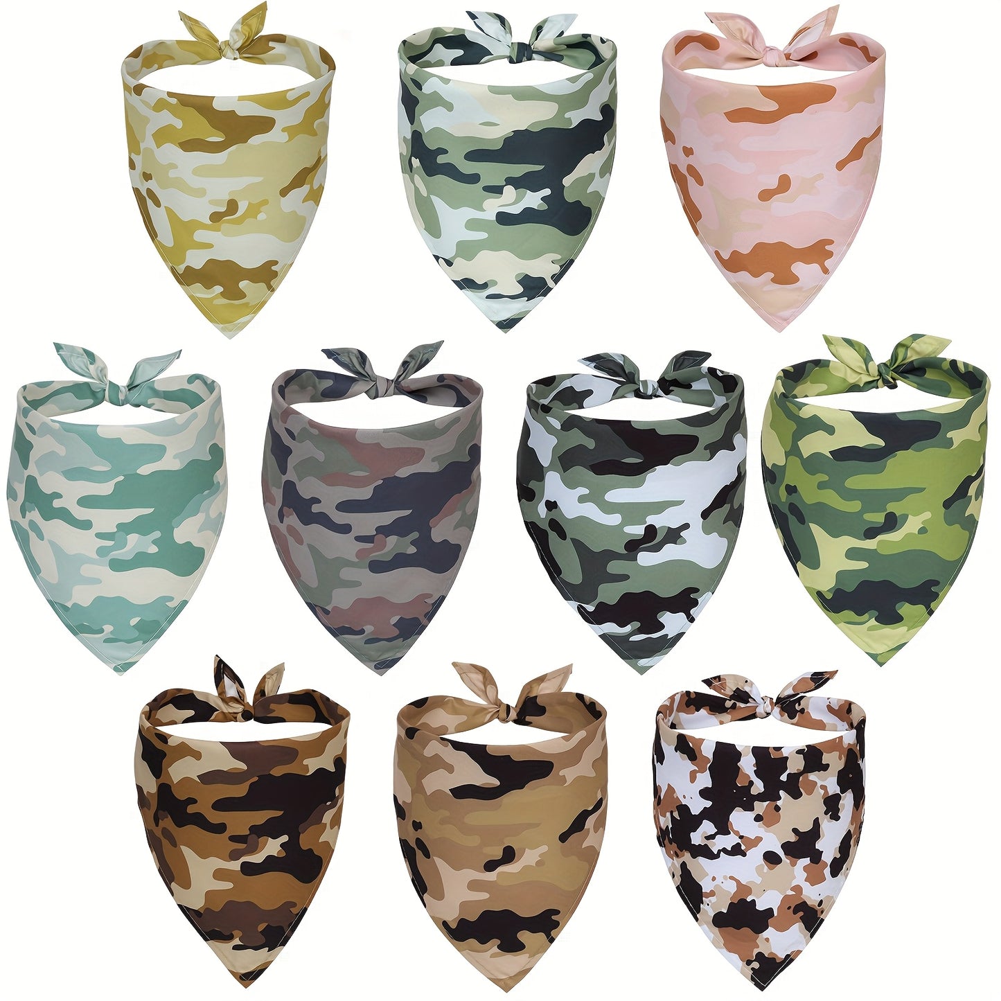 10pcs Dog Bandanas, Spring Summer Fruit/Flower/Dog Claw/Tropical Plants Leaves/Camouflage