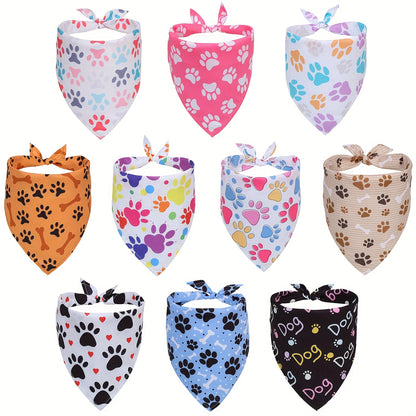 10pcs Dog Bandanas, Spring Summer Fruit/Flower/Dog Claw/Tropical Plants Leaves/Camouflage