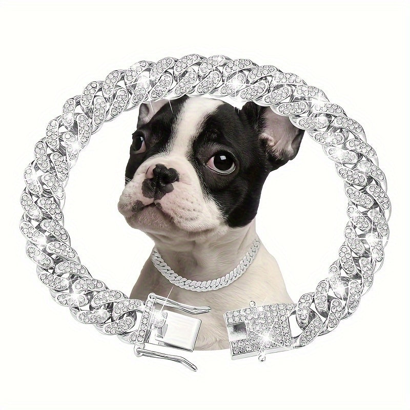 Magnolia Dog Chain Collar Diamond Link Puppy Collar 12 mm Wide Dog Necklace