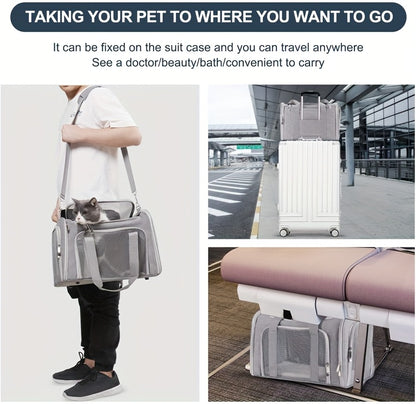 Airline-Approved Portable Pet Carrier Bag with Plush Mat – Spacious, Ventilated Travel Companion for Small to Medium Pets Up to 15 lbs