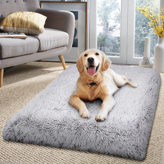 Calming Faux Fur Crate Bed Large Calming Anti-Anxiety Dog Crate Bed - Fluffy Plush Faux Fur Dog Crate Pad