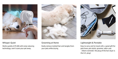 [2-in-1 Pet Blow Dryer] 2-in-1 Dog Hair Dryer - Portable Pet Blow Dryer And Self-Cleaning Grooming Brush For Fast Drying And Grooming