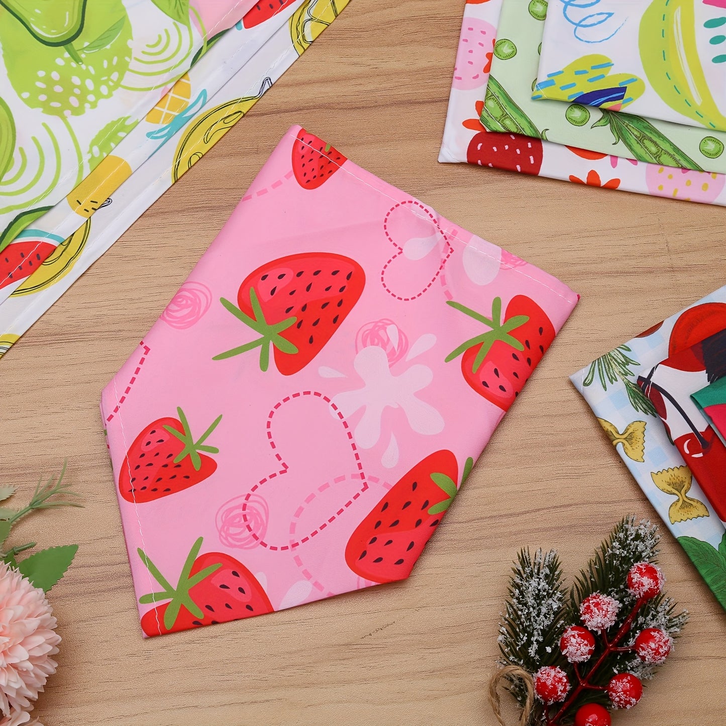 10pcs Dog Bandanas, Spring Summer Fruit/Flower/Dog Claw/Tropical Plants Leaves/Camouflage