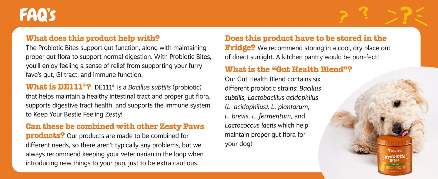 Zesty Paws Probiotics for Dogs - Digestive Enzymes for Gut Flora, Digestive Health, Diarrhea & Bowel Support - Clinically Studied DE111 - Dog Supplement Soft Chew for Pet Immune System - Chicken