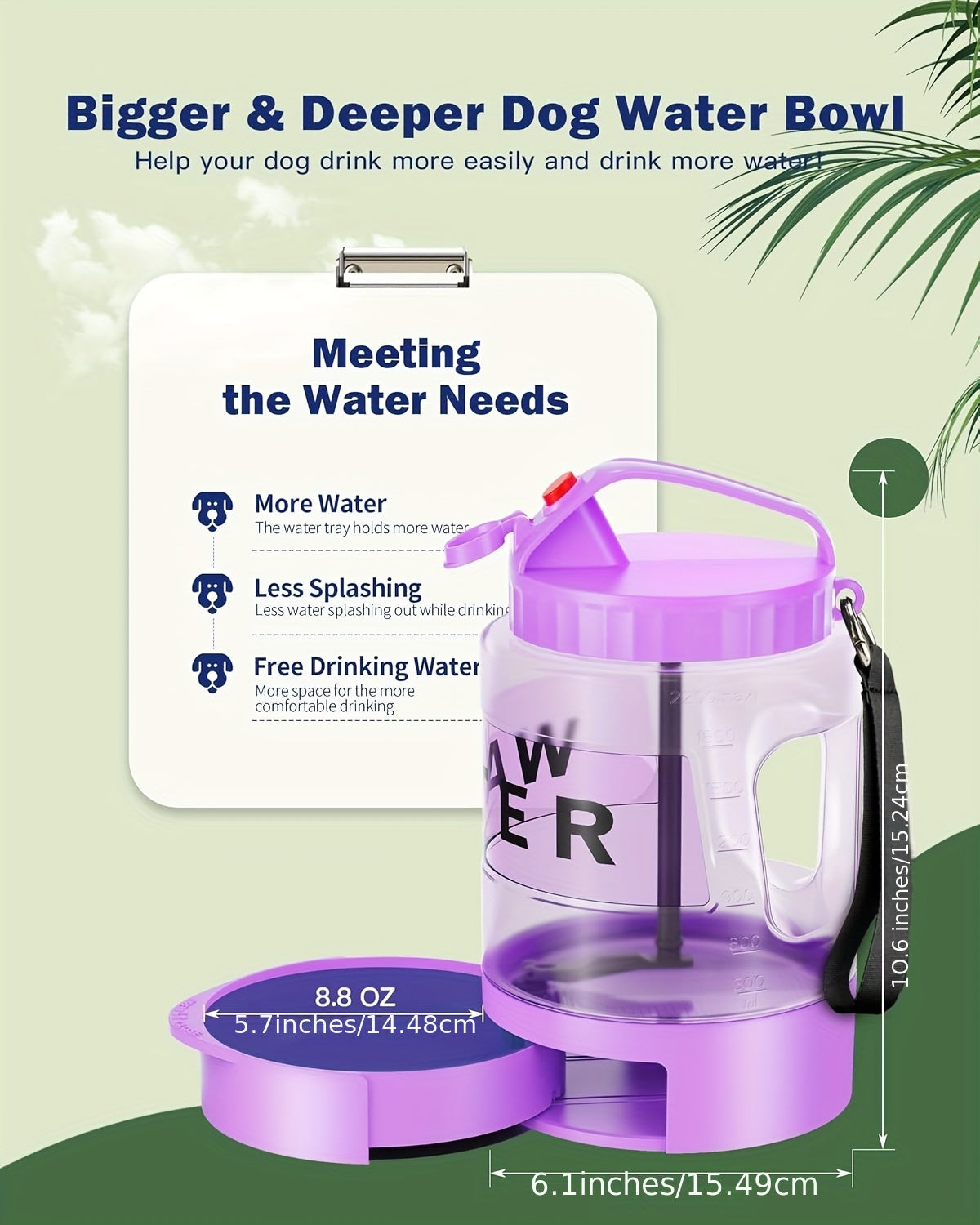 LESOTC 74oz Purple Dog Water Bottle with Pull-Out Bowl - Large Capacity, Portable Hydration for Travel, Camping & Park Play - Ideal for All Sizes (Large, Medium, Small) - Easy-to-Use Design with Capacity Markings, Pet Travel