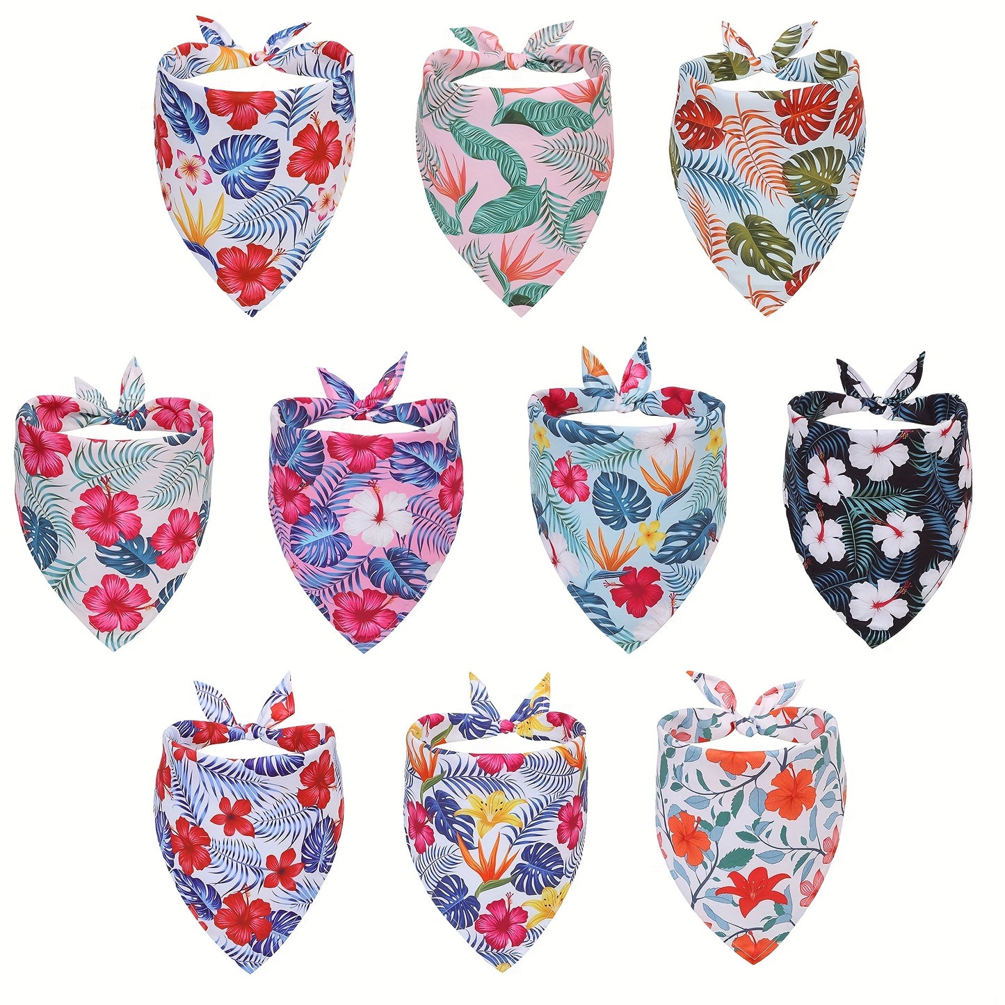 10pcs Dog Bandanas, Spring Summer Fruit/Flower/Dog Claw/Tropical Plants Leaves/Camouflage