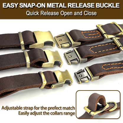 Leather Dog Collar with Metal Quick Release Buckle