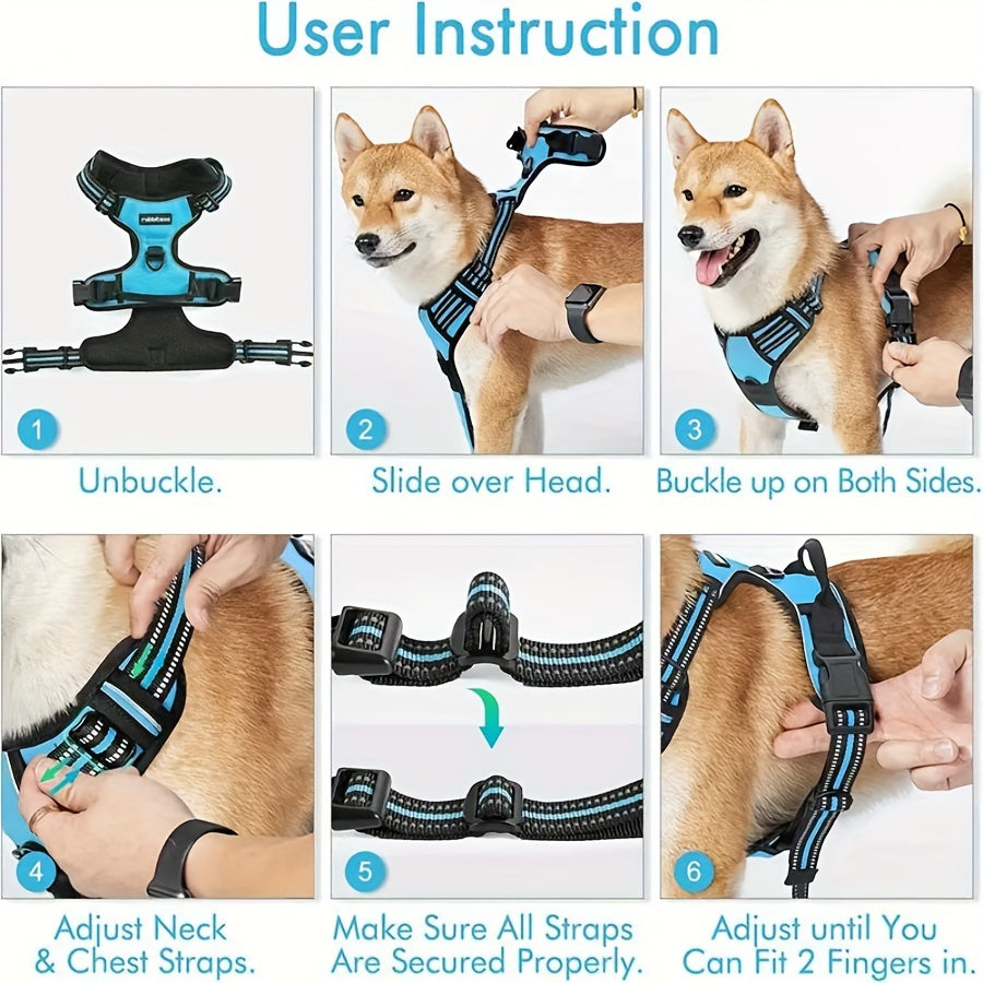 3pcs Adjustable Escape-Proof Dog Harness Set – Walking Leash with Poop Bag Dispenser