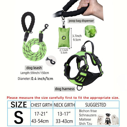 3pcs Adjustable Escape-Proof Dog Harness Set – Walking Leash with Poop Bag Dispenser