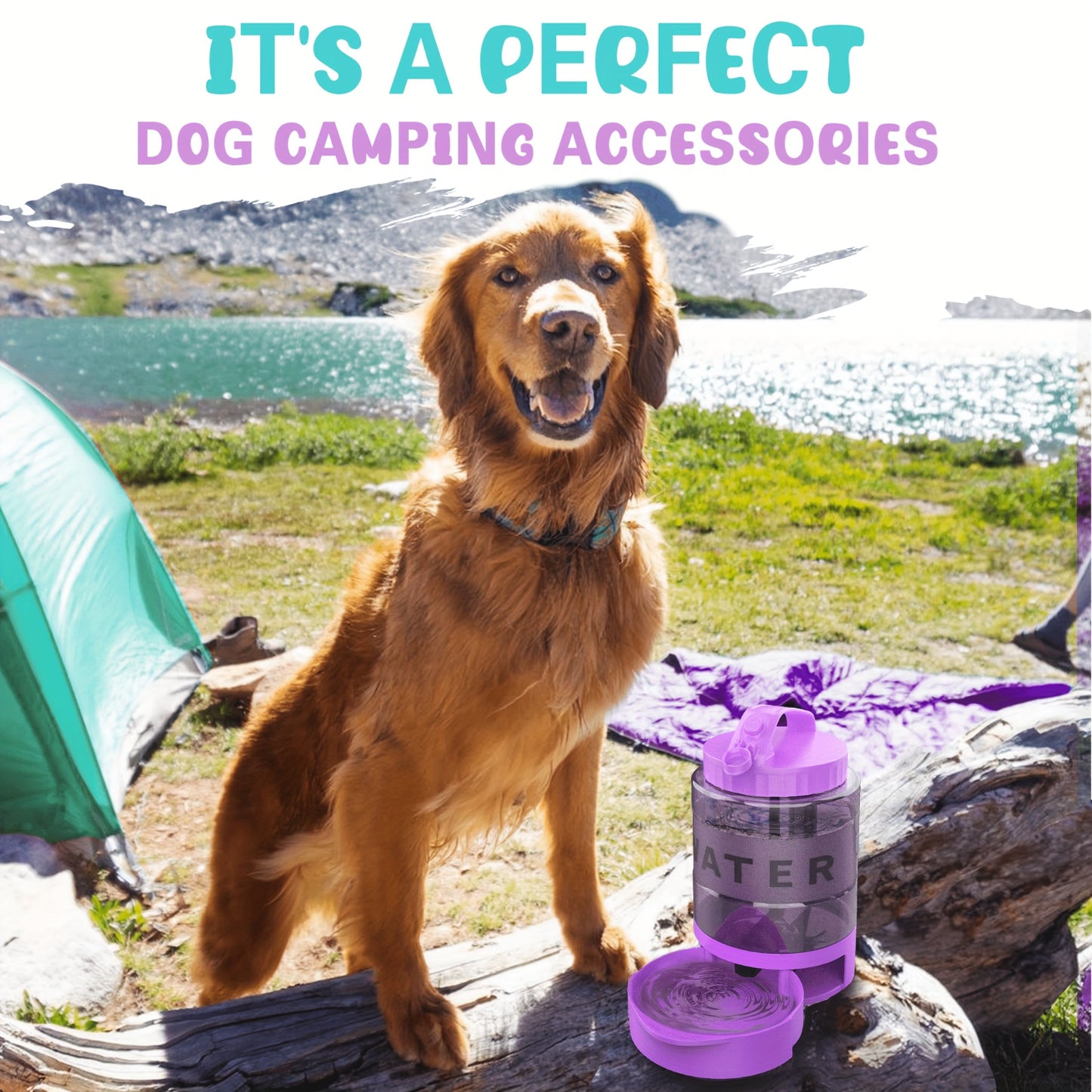 LESOTC 74oz Purple Dog Water Bottle with Pull-Out Bowl - Large Capacity, Portable Hydration for Travel, Camping & Park Play - Ideal for All Sizes (Large, Medium, Small) - Easy-to-Use Design with Capacity Markings, Pet Travel