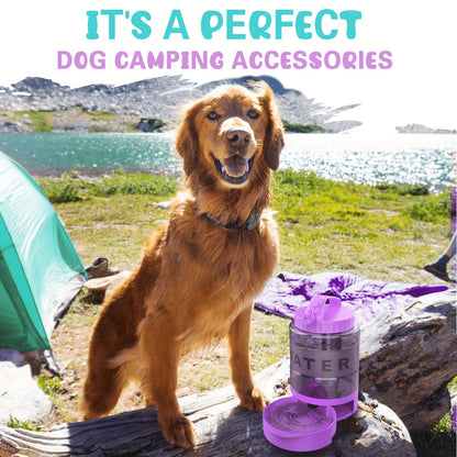 LESOTC 74oz Purple Dog Water Bottle with Pull-Out Bowl - Large Capacity, Portable Hydration for Travel, Camping & Park Play - Ideal for All Sizes (Large, Medium, Small) - Easy-to-Use Design with Capacity Markings, Pet Travel