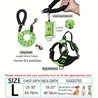 3pcs Adjustable Escape-Proof Dog Harness Set – Walking Leash with Poop Bag Dispenser