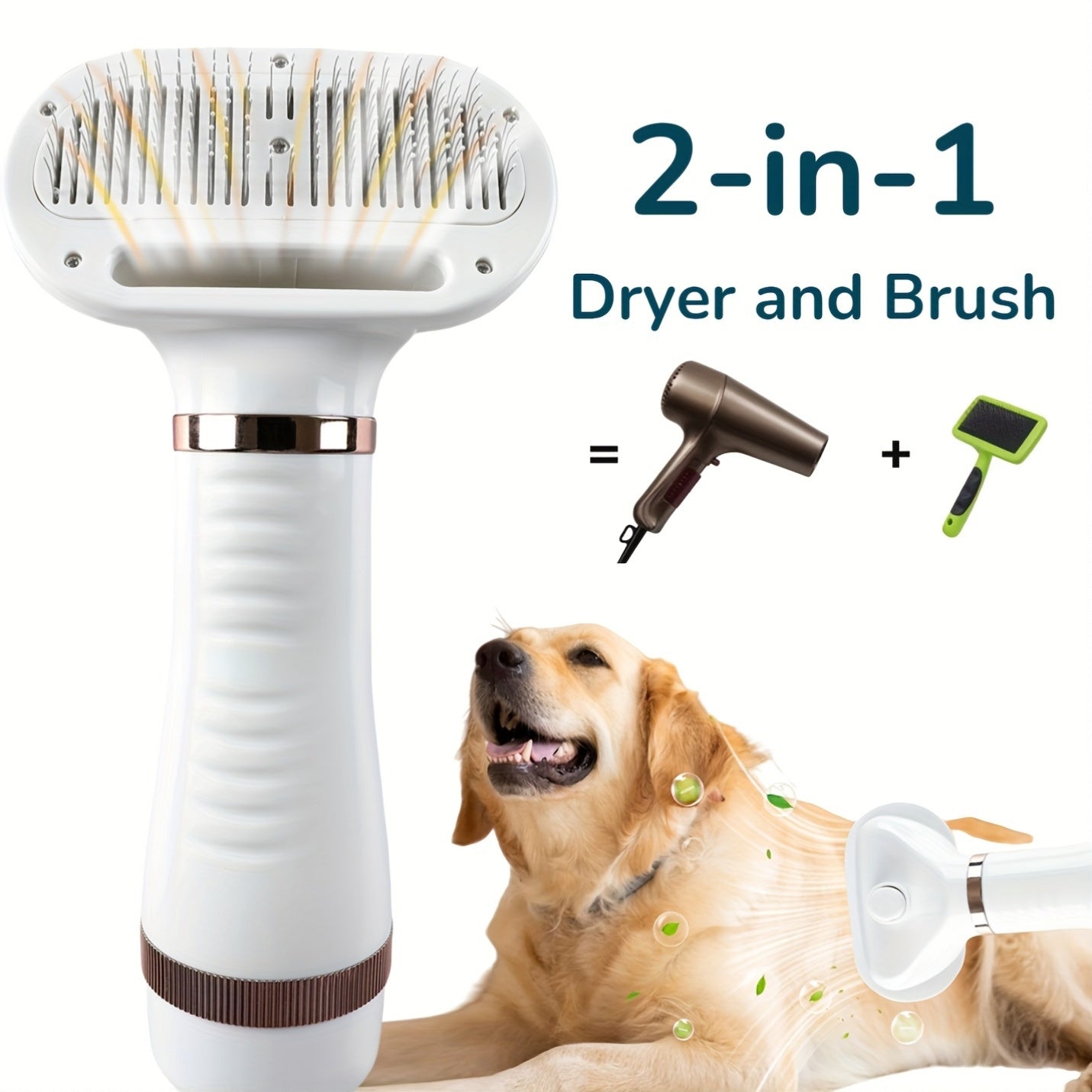 [2-in-1 Pet Blow Dryer] 2-in-1 Dog Hair Dryer - Portable Pet Blow Dryer And Self-Cleaning Grooming Brush For Fast Drying And Grooming