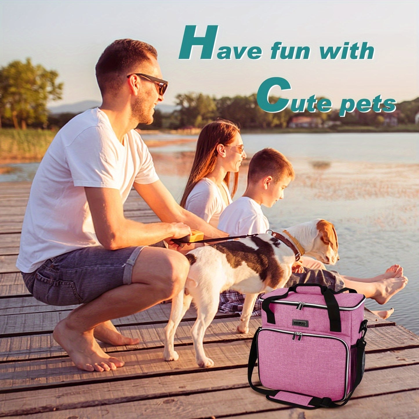 Dog Travel Bag, Pet Travel Bag with 2 Pet Food Containers and 2 Collapsible Silicone Bowls