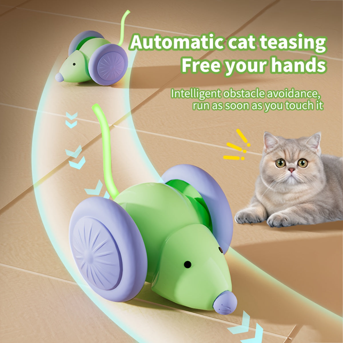 Interactive Electric Cat Toy with Sensing Mouse, Equipped with a Glowing Tail USB Charging Silicone Pet Entertainment Toy, Suitable for Cats And Dogs