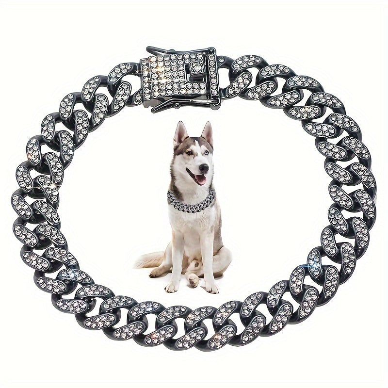 Magnolia Dog Chain Collar Diamond Link Puppy Collar 12 mm Wide Dog Necklace