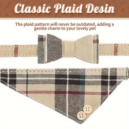 Classic Puppy Plaid Pet Collar Traction Set Dog Triangle Scarf Collar Bow