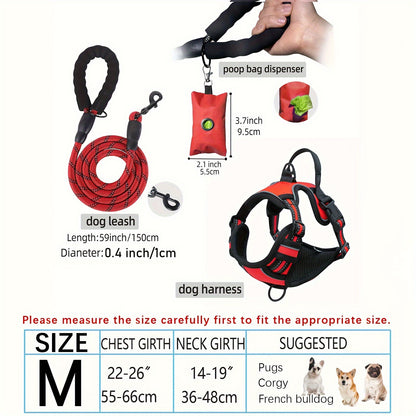 3pcs Adjustable Escape-Proof Dog Harness Set – Walking Leash with Poop Bag Dispenser