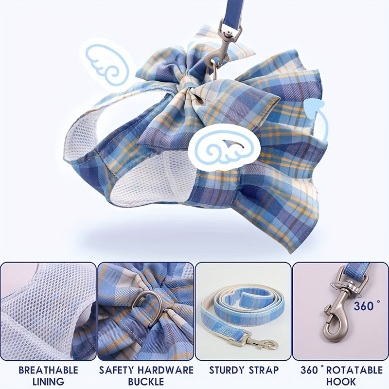 Small Dog Plaid Dress Harness and Leash Set