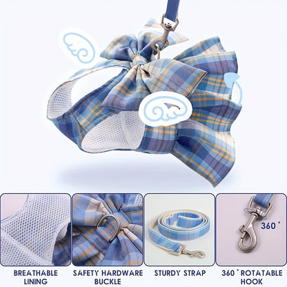 Small Dog Plaid Dress Harness and Leash Set