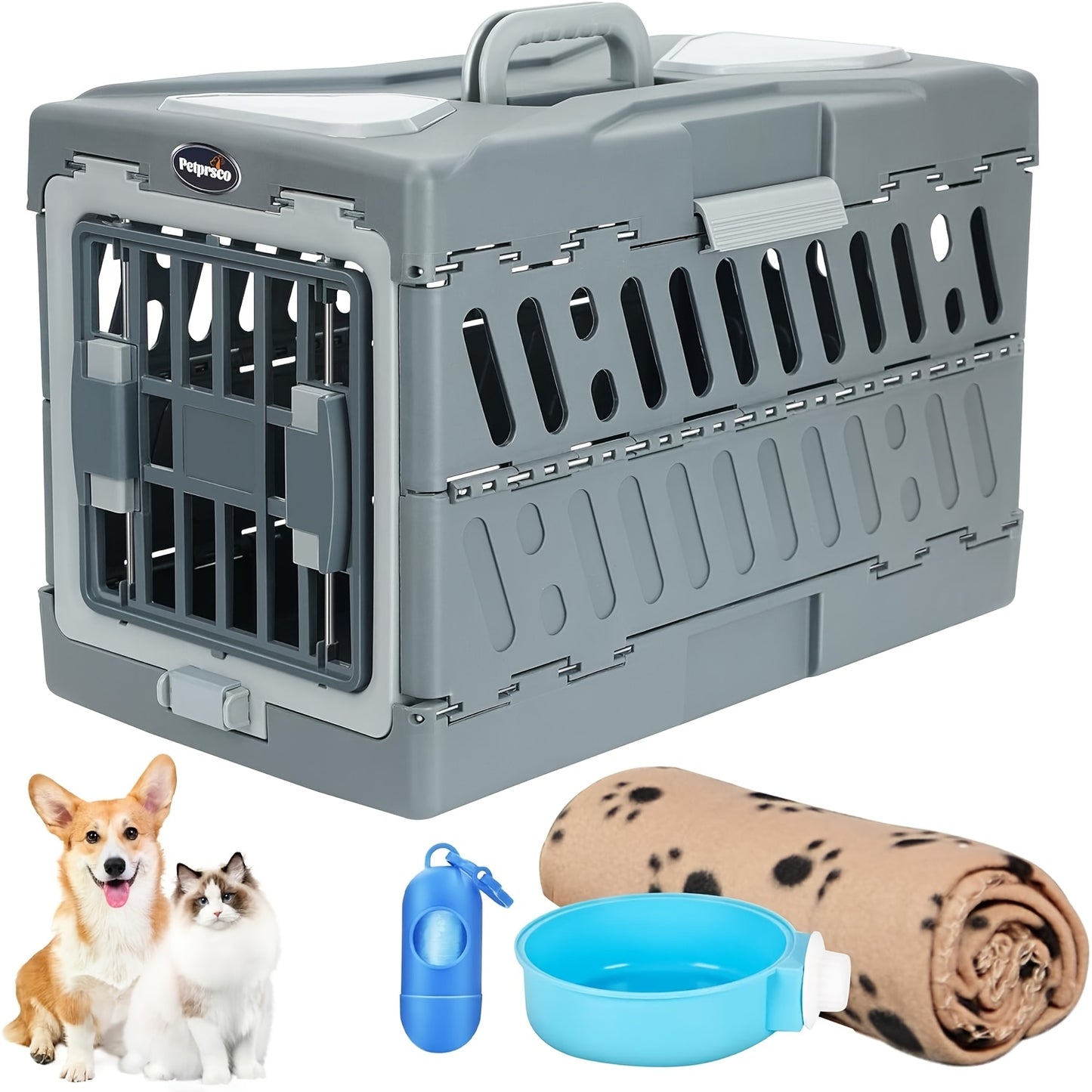 Foldable Hard-Sided Pet Crate with Dual Doors – Portable Travel Kennel for Small & Medium Pets