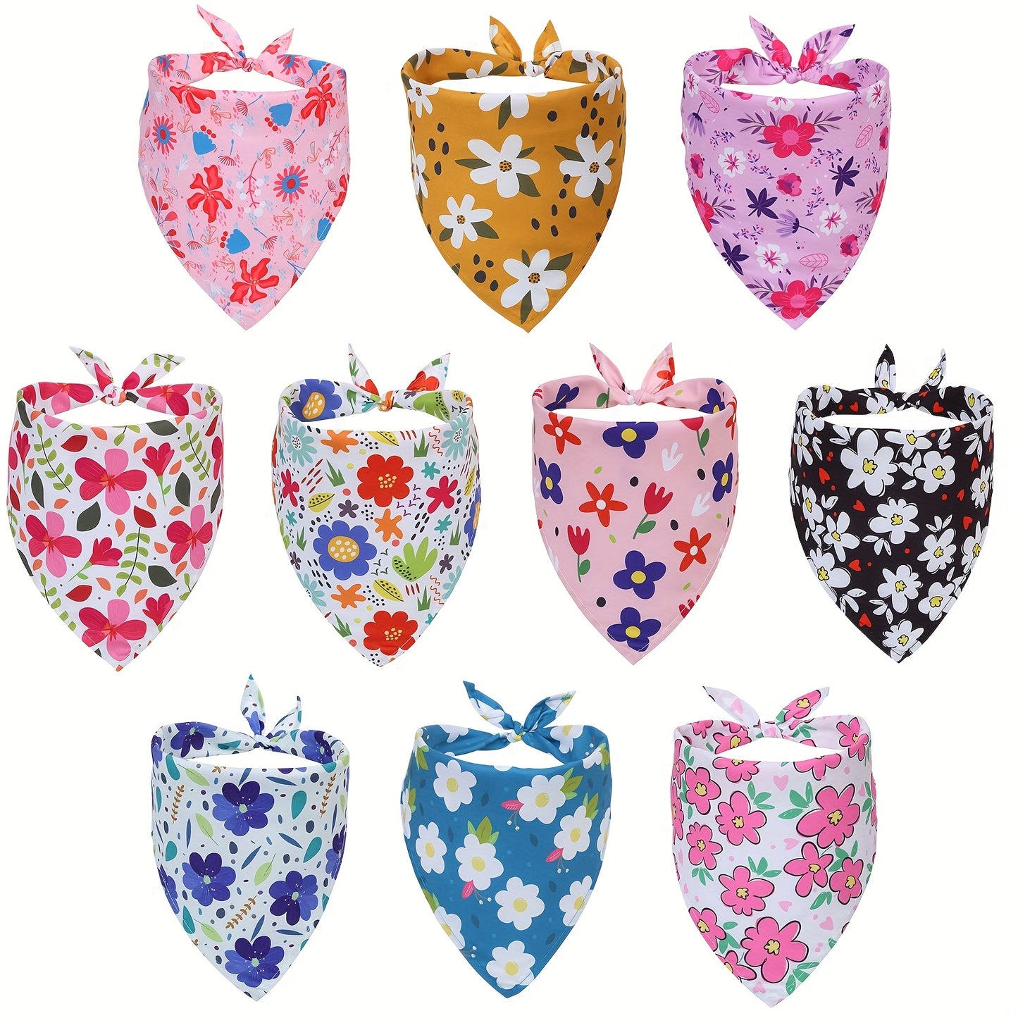 10pcs Dog Bandanas, Spring Summer Fruit/Flower/Dog Claw/Tropical Plants Leaves/Camouflage