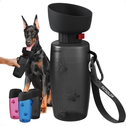 28oz Portable Dog Water Bottle with Bowl - Leak-Proof, BPA-Free, Food-Grade Material, Flip-Top Design for Easy Hydration on Walks, Hikes & Travel - Black, Dog Water Dispenser