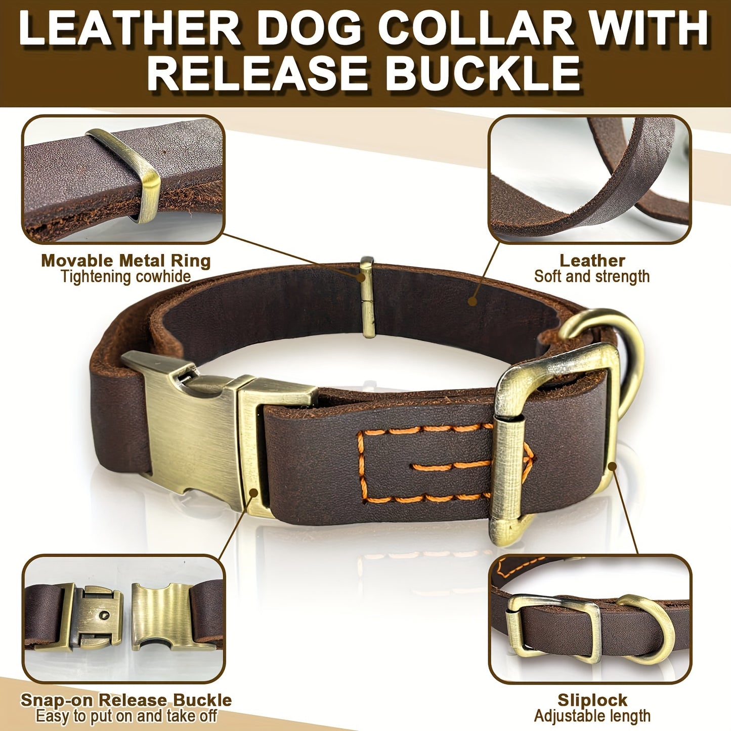 Leather Dog Collar with Metal Quick Release Buckle