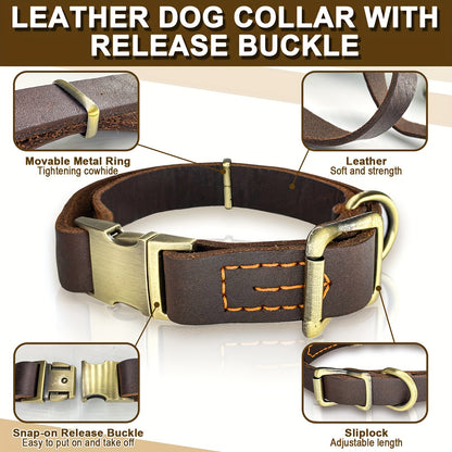 Leather Dog Collar with Metal Quick Release Buckle