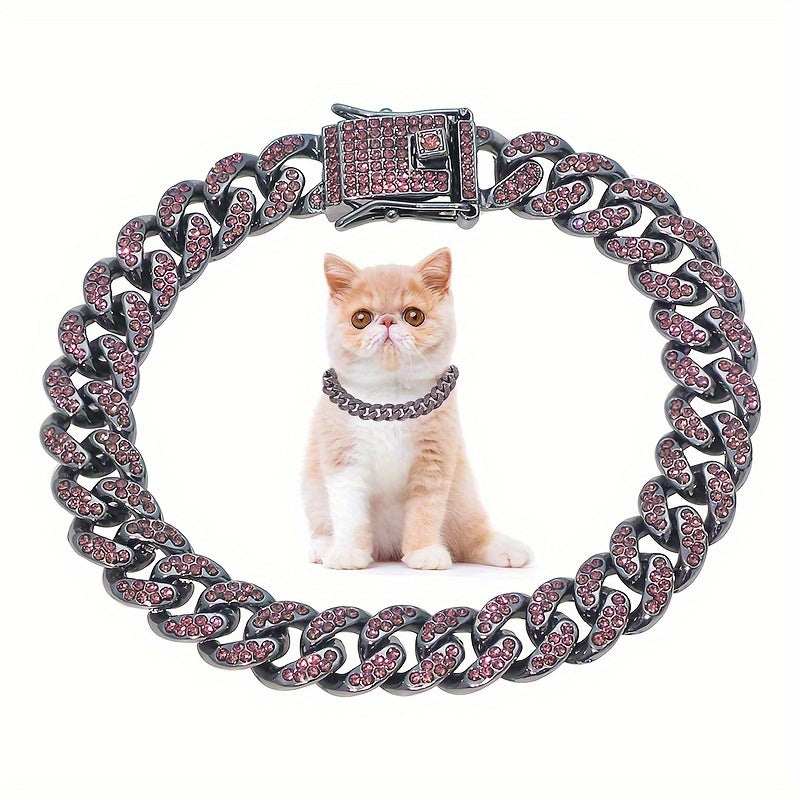 Magnolia Dog Chain Collar Diamond Link Puppy Collar 12 mm Wide Dog Necklace