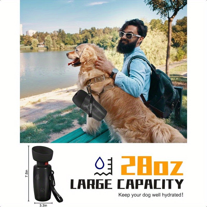 28oz Portable Dog Water Bottle with Bowl - Leak-Proof, BPA-Free, Food-Grade Material, Flip-Top Design for Easy Hydration on Walks, Hikes & Travel - Black, Dog Water Dispenser