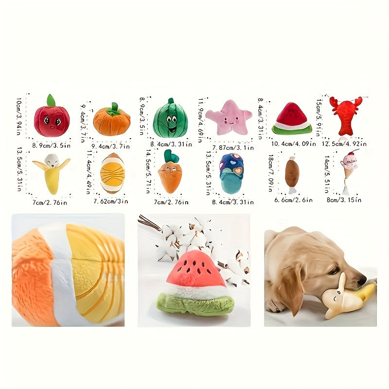 12pcs Cute Plush Dog Chew Toys for Small Breeds - Soft, Durable Fabric Teething Relief in Assorted Animal & Food Designs, Dog Toys for Aggressive Chewers