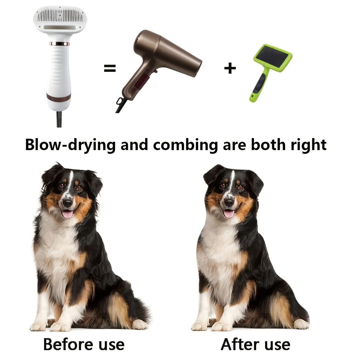 [2-in-1 Pet Blow Dryer] 2-in-1 Dog Hair Dryer - Portable Pet Blow Dryer And Self-Cleaning Grooming Brush For Fast Drying And Grooming