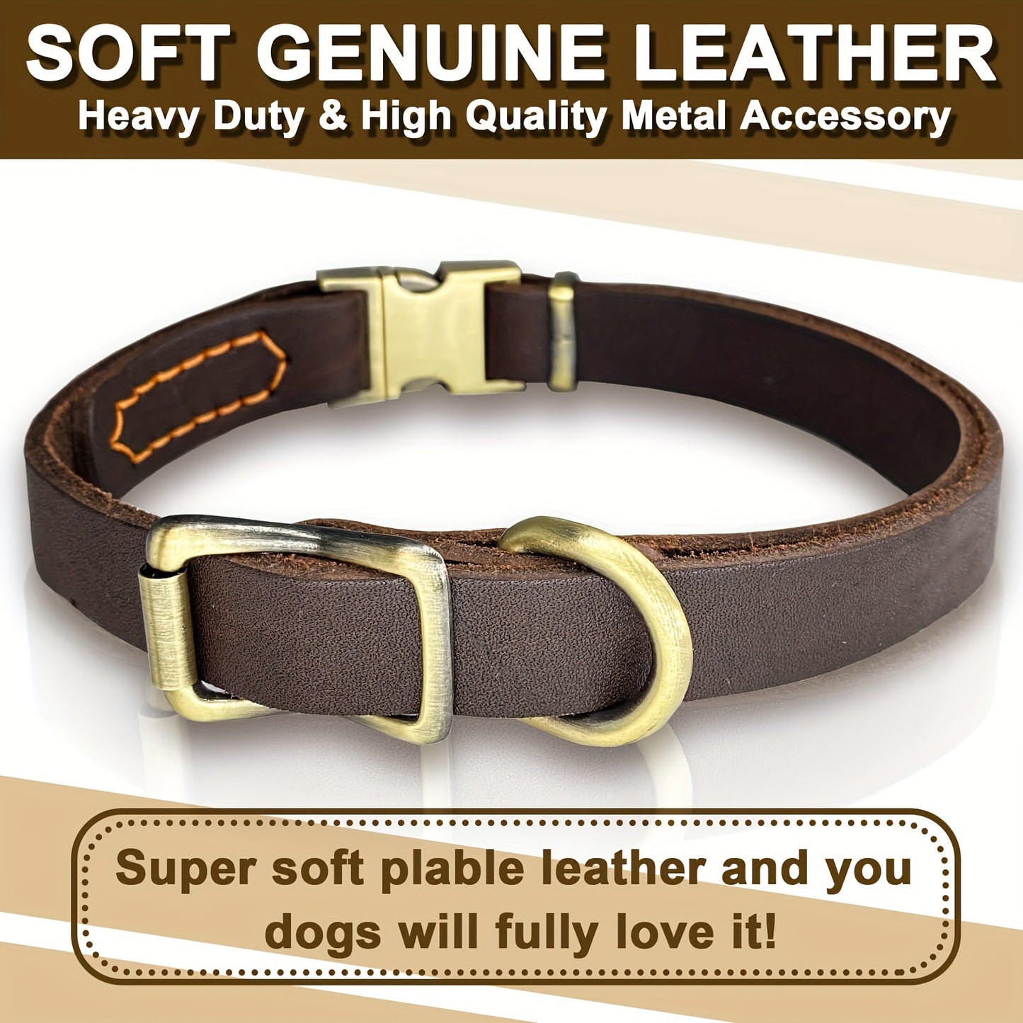 Leather Dog Collar with Metal Quick Release Buckle