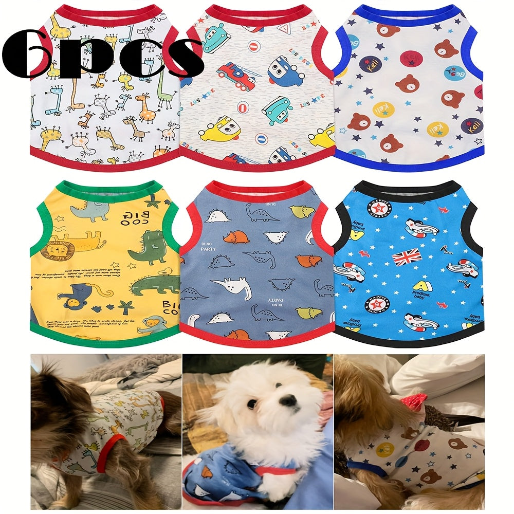 6pcs Cartoon Fashion Pet Vest - Random Non-Repeating Colors - Suitable for Small Dogs -  Easy to Change