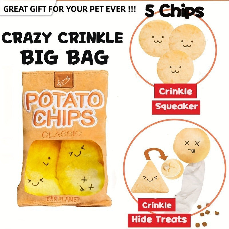 Plush Potato Chip Bag Dog Toy - Interactive Snuffle & Chew Toy for Medium Breeds - Durable, Mental Stimulation & Natural Foraging Skills Enhancer - Perfect Gift for Playful Pups, Dog Toys