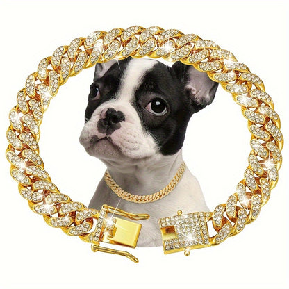 Magnolia Dog Chain Collar Diamond Link Puppy Collar 12 mm Wide Dog Necklace