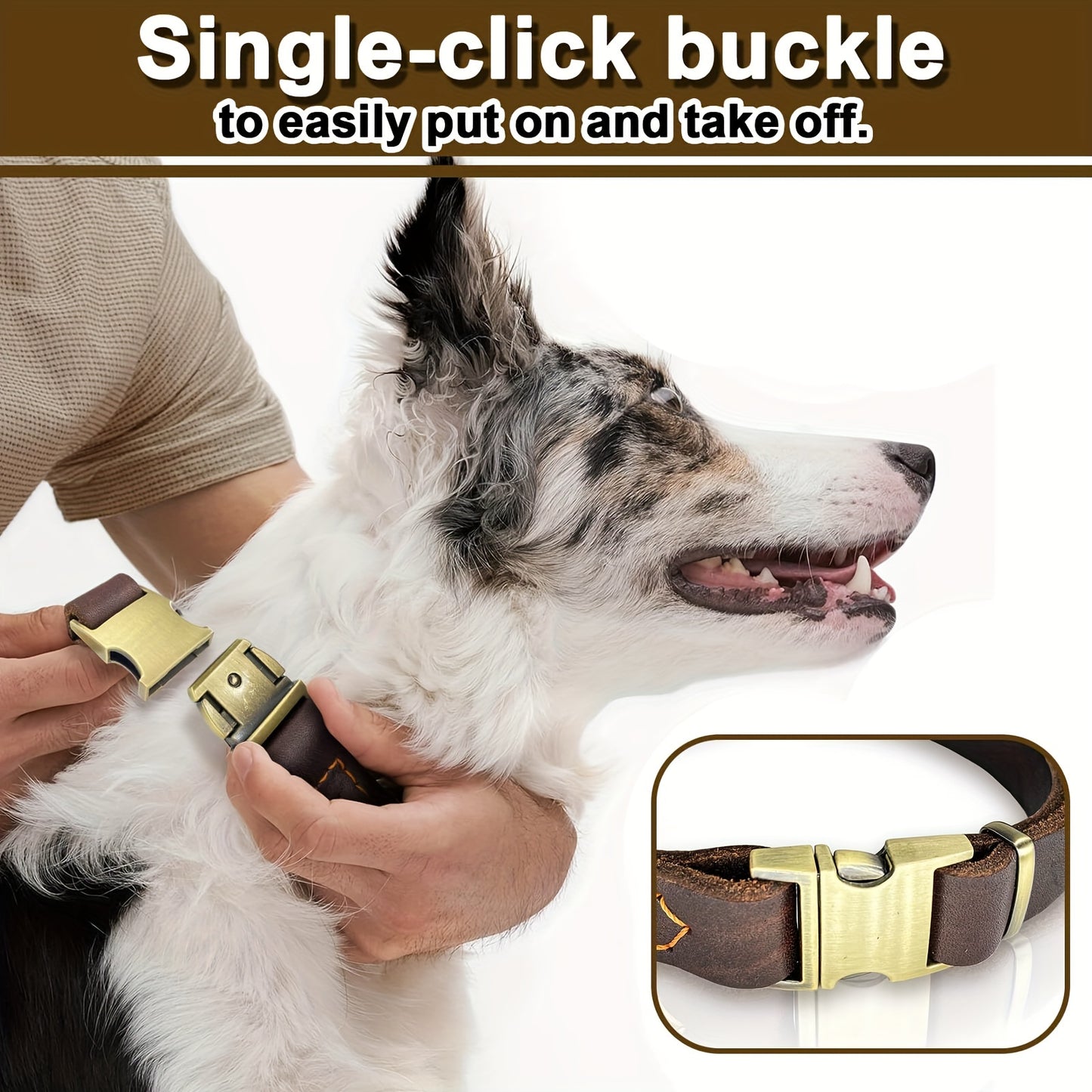 Leather Dog Collar with Metal Quick Release Buckle