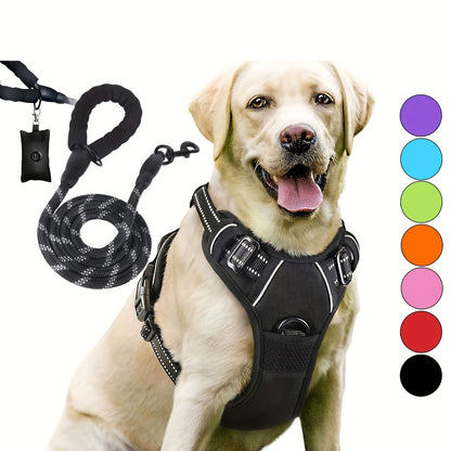 3pcs Adjustable Escape-Proof Dog Harness Set – Walking Leash with Poop Bag Dispenser