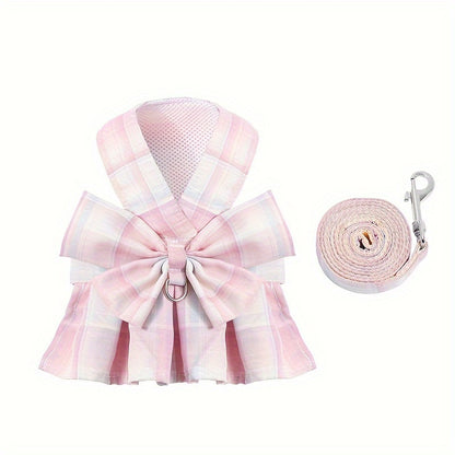 Small Dog Plaid Dress Harness and Leash Set