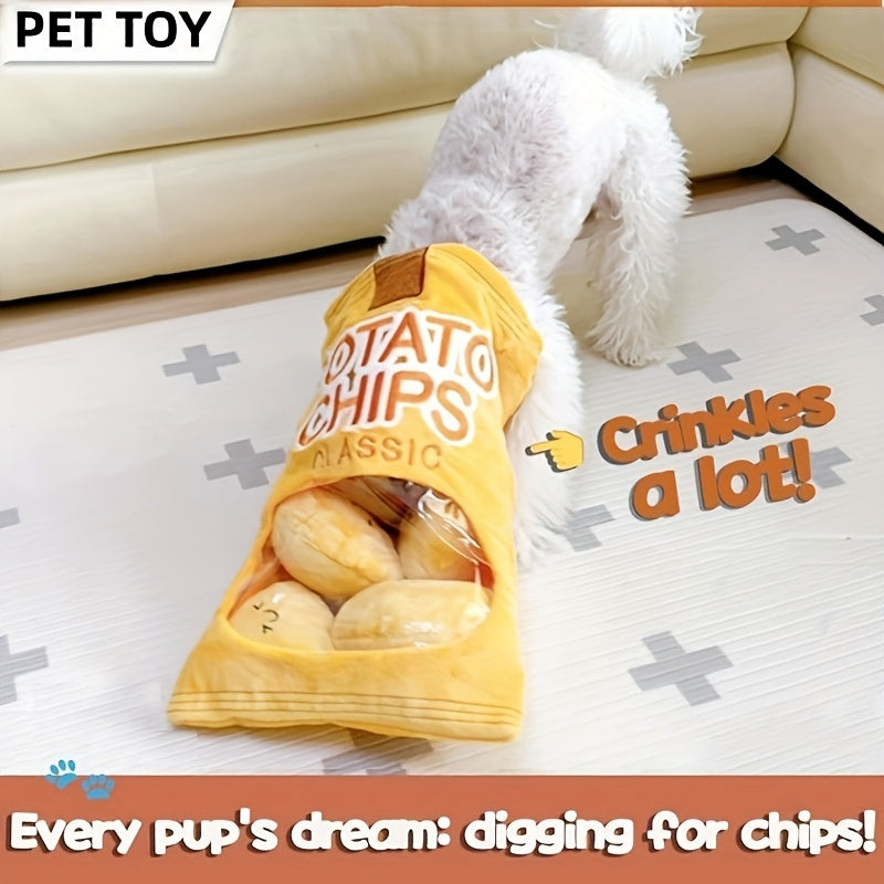 Plush Potato Chip Bag Dog Toy - Interactive Snuffle & Chew Toy for Medium Breeds - Durable, Mental Stimulation & Natural Foraging Skills Enhancer - Perfect Gift for Playful Pups, Dog Toys