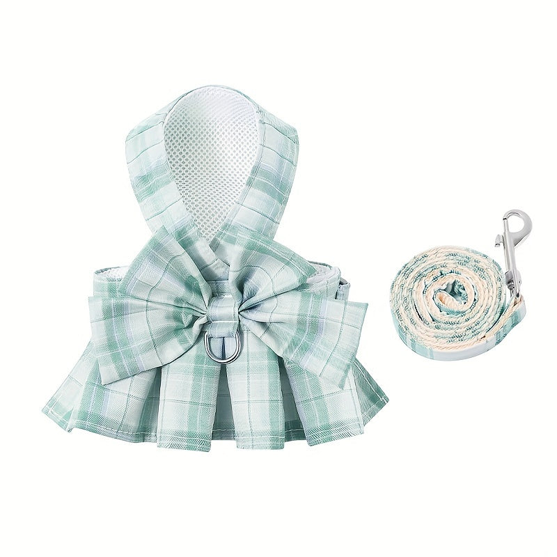 Small Dog Plaid Dress Harness and Leash Set