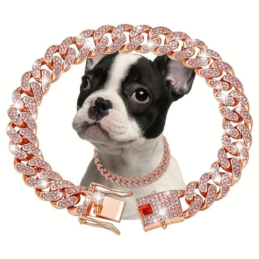 Magnolia Dog Chain Collar Diamond Link Puppy Collar 12 mm Wide Dog Necklace