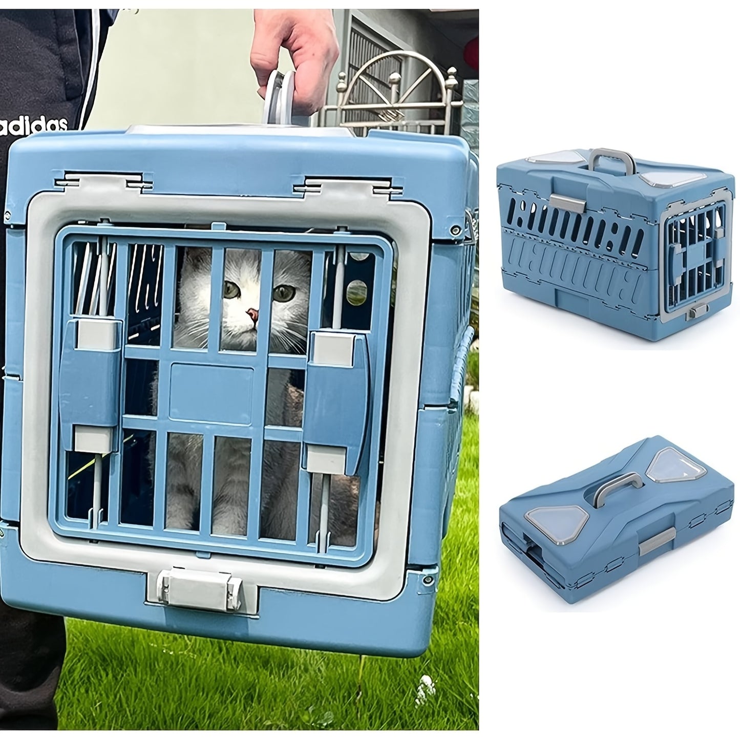 Foldable Hard-Sided Pet Crate with Dual Doors – Portable Travel Kennel for Small & Medium Pets